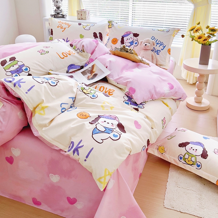 91家纺网 家纺一手货源 找家纺 锦罗绣 2024新款13372印花全棉四件套 快乐狗