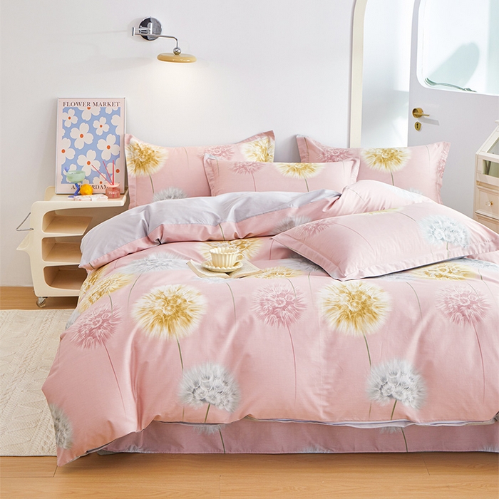 91家纺网 家纺一手货源 找家纺 元元 2024新款小清新全棉四件套系列 惟妙惟肖-粉