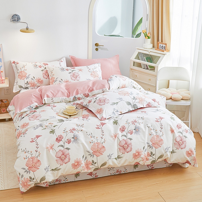 91家纺网 家纺一手货源 找家纺 元元 2024新款小清新全棉四件套系列 莫兰朵-粉