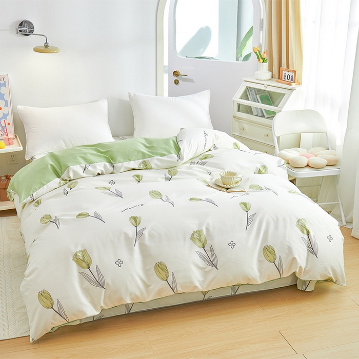 91家纺网 家纺一手货源 找家纺 元元 2024新款小清新全棉四件套系列 -被套夹棉四件套 娇兰-绿