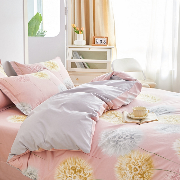 91家纺网 家纺一手货源 找家纺 元元 2024新款小清新全棉四件套系列 惟妙惟肖-粉