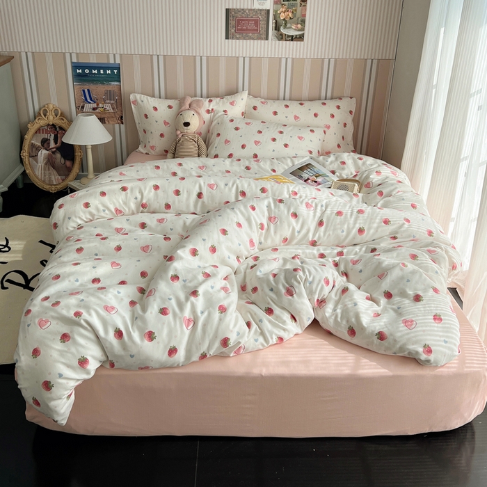 91家纺网 家纺一手货源 找家纺 卧趣2024新款A类全棉有氧双层纱四件套 爱的盟约