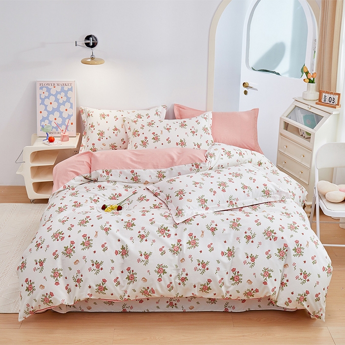 91家纺网 家纺一手货源 找家纺 元元 2024新款小清新全棉四件套系列 古茗