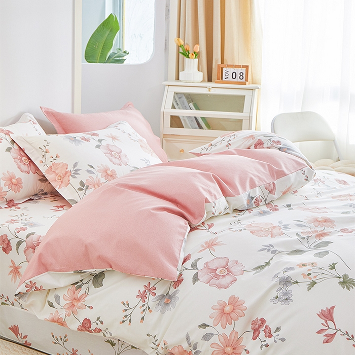 91家纺网 家纺一手货源 找家纺 元元 2024新款小清新全棉四件套系列 莫兰朵-粉