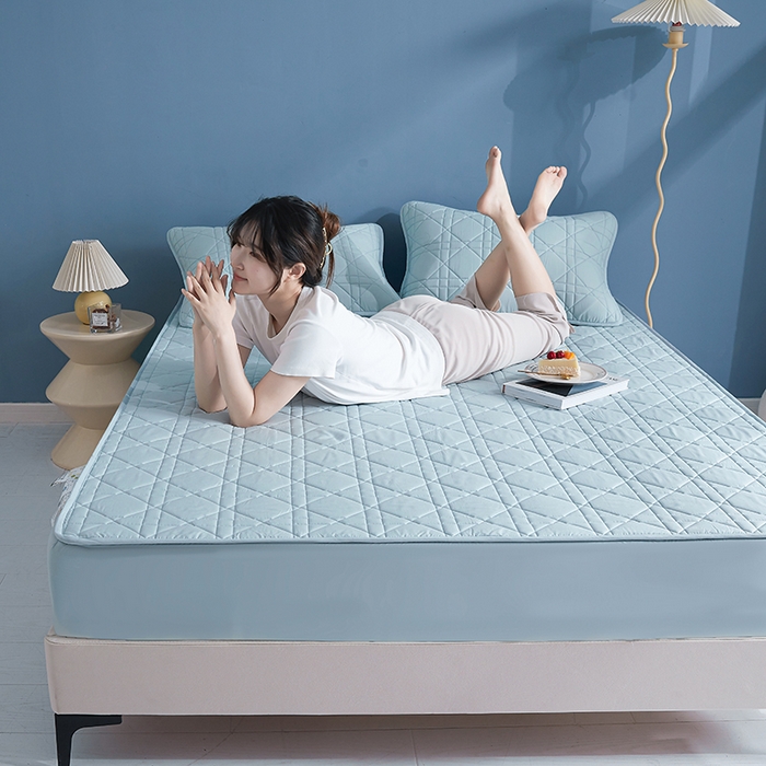 91家纺网 家纺一手货源 找家纺 3C 2024新款全棉水洗棉棉花床笠 纯净蓝