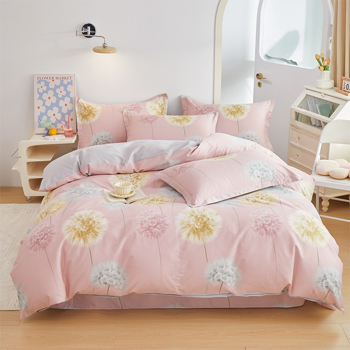 91家纺网 家纺一手货源 找家纺 元元 2024新款小清新全棉四件套系列 惟妙惟肖-粉