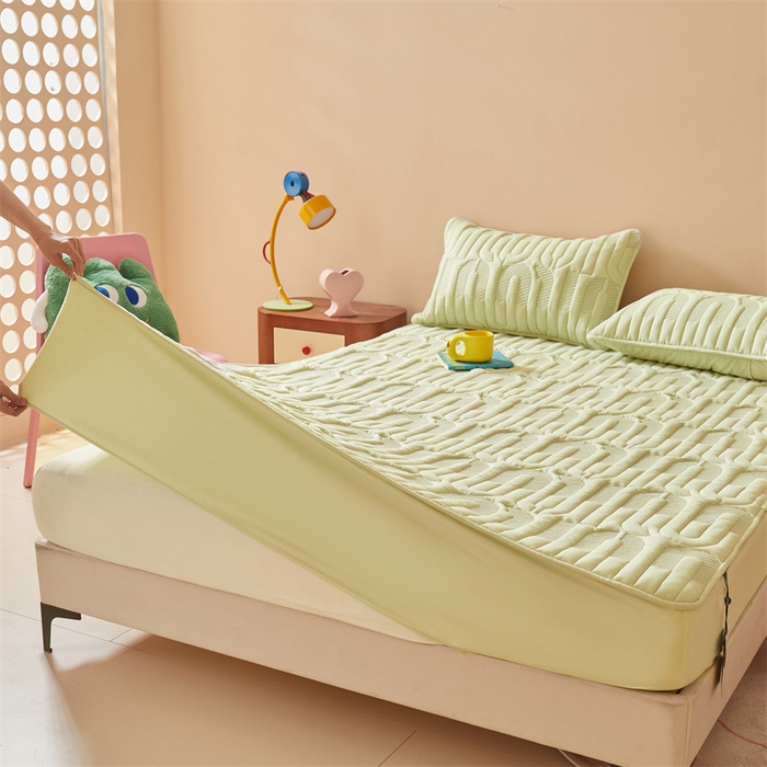 91家纺网 家纺一手货源 找家纺 3C 2024新款miumiu全棉水洗棉床笠 青果绿