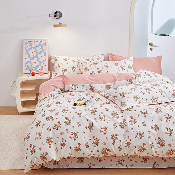 91家纺网 家纺一手货源 找家纺 元元 2024新款小清新全棉四件套系列 -被套夹棉四件套 古茗