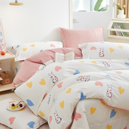 91家纺网 家纺一手货源 找家纺 元元 2024新款小清新全棉四件套系列 -被套夹棉四件套 甜蜜蜜-米