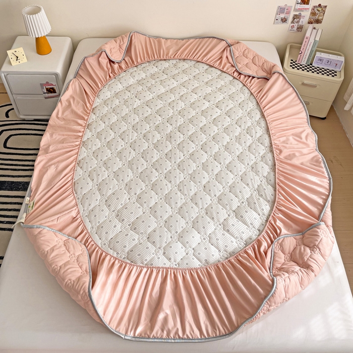 91家纺网 家纺一手货源 找家纺 纽缦家纺 2024云朵棉亲肤加厚加棉床笠 纯色粉玉