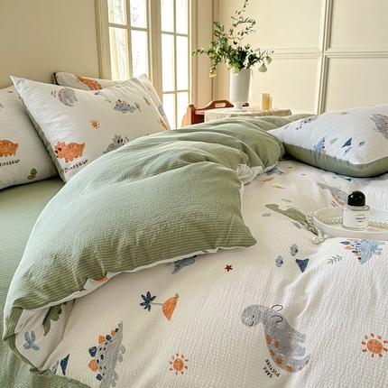 91家纺网 家纺一手货源 找家纺 （总）安哆啦 2024新款A类提花有氧泡泡棉泡芙棉四件套