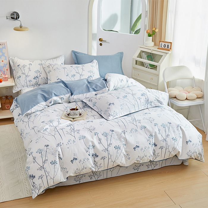 91家纺网 家纺一手货源 找家纺 元元 2024新款小清新全棉四件套系列 -被套夹棉四件套 璀璨-兰