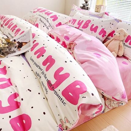 锦罗绣 2024新款13372印花全棉四件套 情侣兔