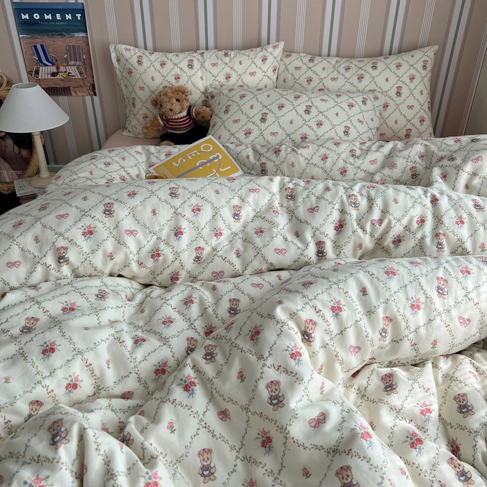 91家纺网 家纺一手货源 找家纺 卧趣2024新款A类全棉有氧双层纱四件套 快乐熊