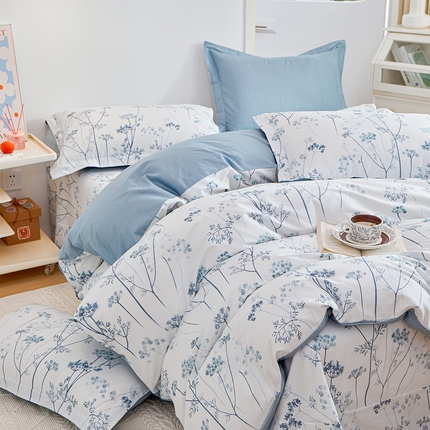 91家纺网 家纺一手货源 找家纺 元元 2024新款小清新全棉四件套系列 -被套夹棉四件套 璀璨-兰