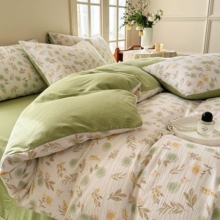 91家纺网 家纺一手货源 找家纺 （总）安哆啦 2024新款A类提花有氧泡泡棉泡芙棉四件套