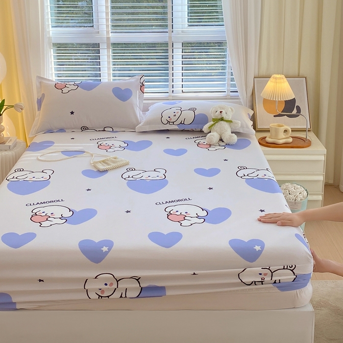 91家纺网 家纺一手货源 找家纺 金丝兔 2025新款植物羊绒磨毛单床笠 呆萌狗