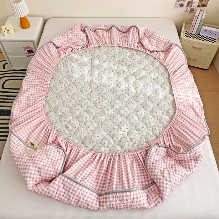 91家纺网 家纺一手货源 找家纺 纽缦家纺 2024云朵棉亲肤加厚加棉床笠 小粉格