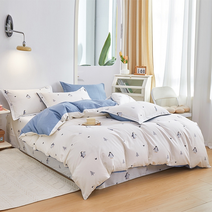 91家纺网 家纺一手货源 找家纺 元元 2024新款小清新全棉四件套系列 嗨皮-米