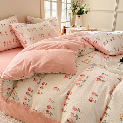 91家纺网 家纺一手货源 找家纺 （总）安哆啦 2024新款A类提花有氧泡泡棉泡芙棉四件套