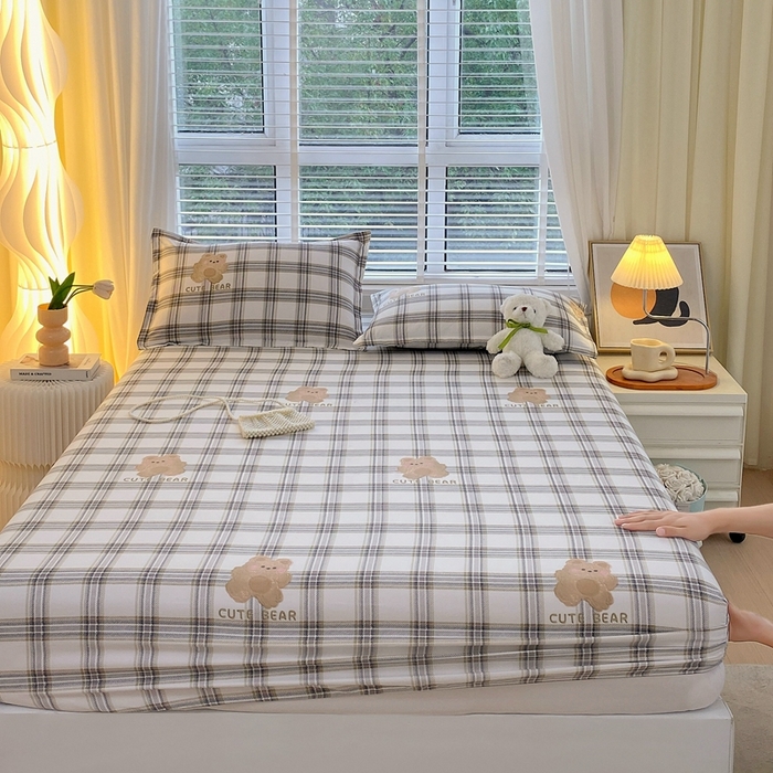 91家纺网 家纺一手货源 找家纺 金丝兔 2025新款植物羊绒磨毛单床笠 格子熊