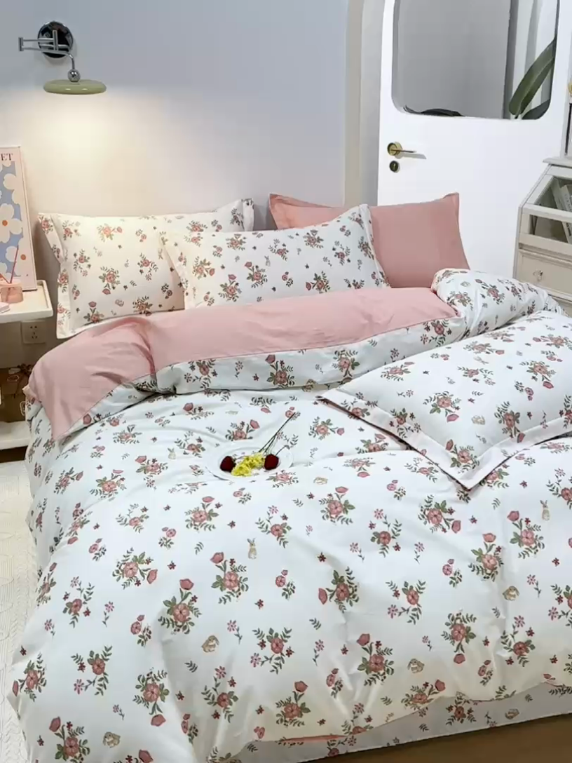 91家纺网 家纺一手货源 找家纺 元元 2024新款小清新全棉四件套系列 -被套夹棉四件套 古茗