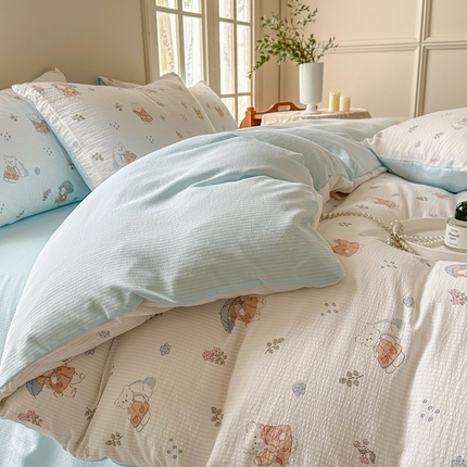 91家纺网 家纺一手货源 找家纺 （总）安哆啦 2024新款A类提花有氧泡泡棉泡芙棉四件套