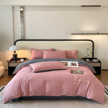 91家纺网 家纺一手货源 找家纺 （总）欣晴家纺 2024年新款亲肤超柔水洗棉磨毛纯色刺绣四件套-梵妮系列