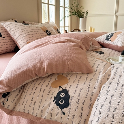 91家纺网 家纺一手货源 找家纺 （总）安哆啦 2024新款A类提花有氧泡泡棉泡芙棉四件套