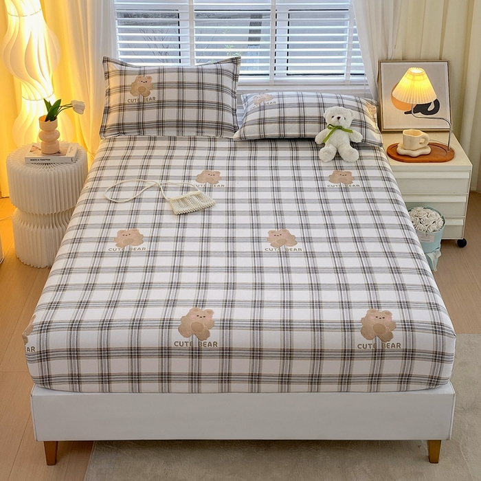 91家纺网 家纺一手货源 找家纺 金丝兔 2025新款植物羊绒磨毛单床笠 格子熊