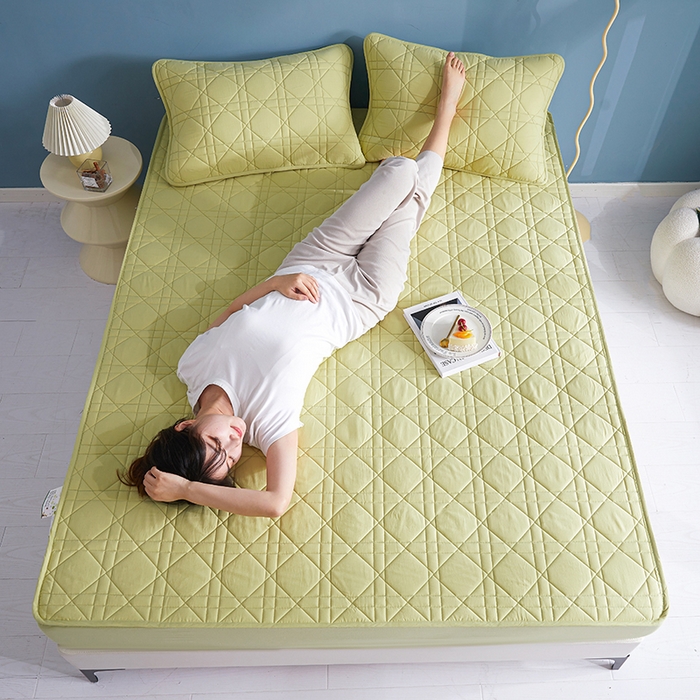 91家纺网 家纺一手货源 找家纺 3C 2024新款全棉水洗棉棉花床笠 橄榄绿