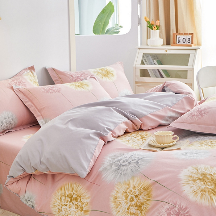 91家纺网 家纺一手货源 找家纺 元元 2024新款小清新全棉四件套系列 惟妙惟肖-粉