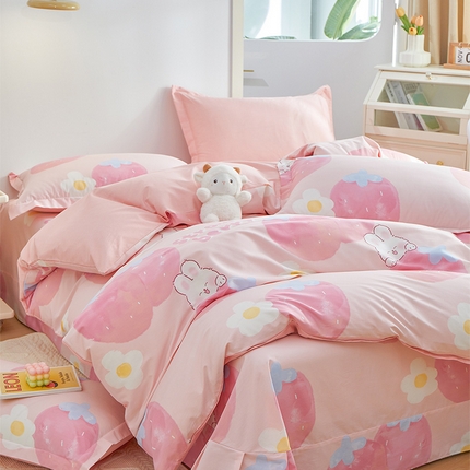 元元 2024新款小清新全棉四件套系列 -被套夹棉四件套 哈尼-粉