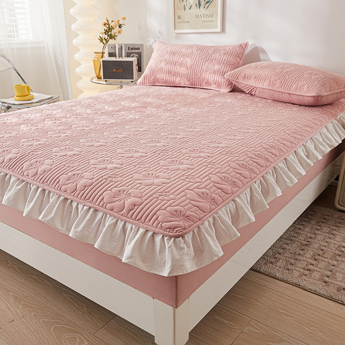 91家纺网 家纺一手货源 找家纺 （总）3C 2024新款全棉大豆夹棉唯美花边床笠