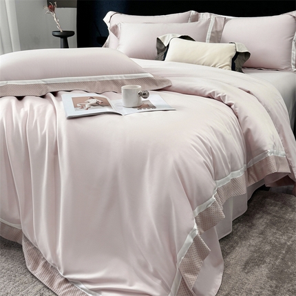 91家纺网 家纺一手货源 找家纺 （总）时亿 2024新款100支长绒棉拼接色织四件套-邂逅