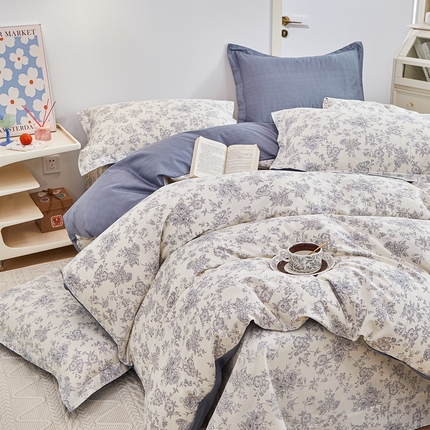91家纺网 家纺一手货源 找家纺 元元 2024新款小清新全棉四件套系列 -被套夹棉四件套 洛莉