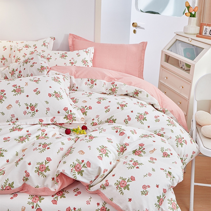 91家纺网 家纺一手货源 找家纺 元元 2024新款小清新全棉四件套系列 -被套夹棉四件套 古茗