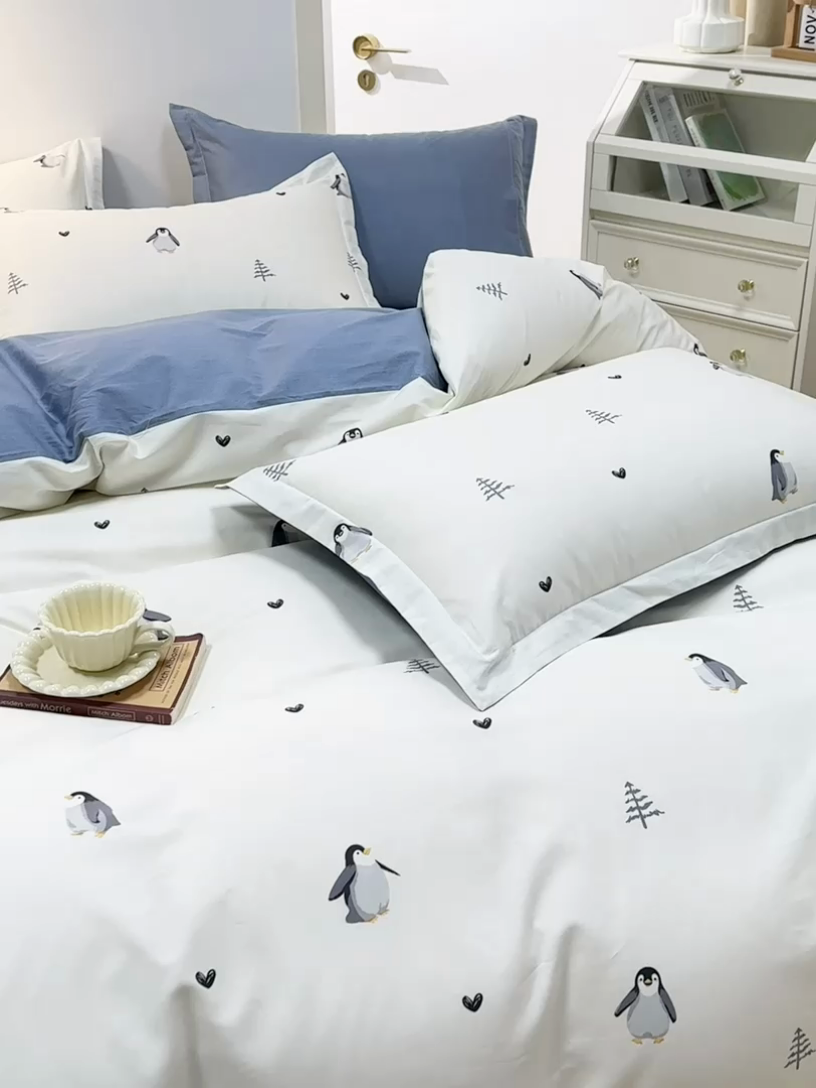 91家纺网 家纺一手货源 找家纺 元元 2024新款小清新全棉四件套系列 嗨皮-米