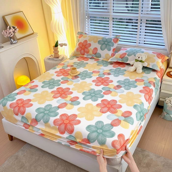 91家纺网 家纺一手货源 找家纺 金丝兔 2025新款植物羊绒磨毛单床笠 七色花