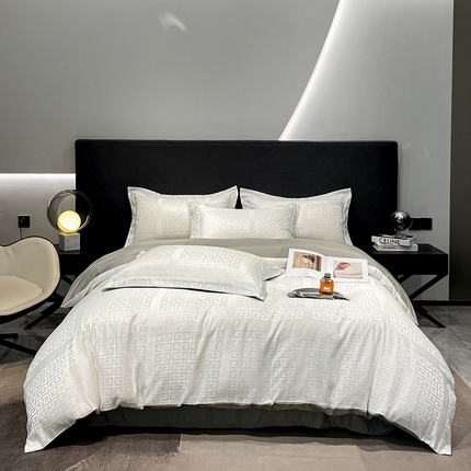 91家纺网 家纺一手货源 找家纺 梵克保罗 2024新款水洗真丝冰丝提花四件套 简爱-白