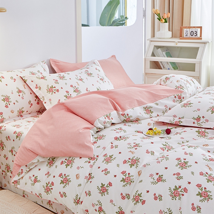 91家纺网 家纺一手货源 找家纺 元元 2024新款小清新全棉四件套系列 古茗