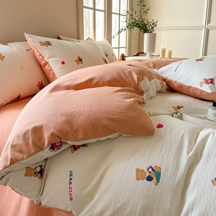 91家纺网 家纺一手货源 找家纺 （总）安哆啦 2024新款A类提花有氧泡泡棉泡芙棉四件套