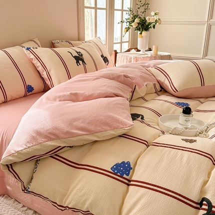 91家纺网 家纺一手货源 找家纺 （总）安哆啦 2024新款A类提花有氧泡泡棉泡芙棉四件套