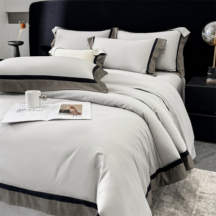 91家纺网 家纺一手货源 找家纺 （总）时亿 2024新款100支长绒棉拼接色织四件套-邂逅