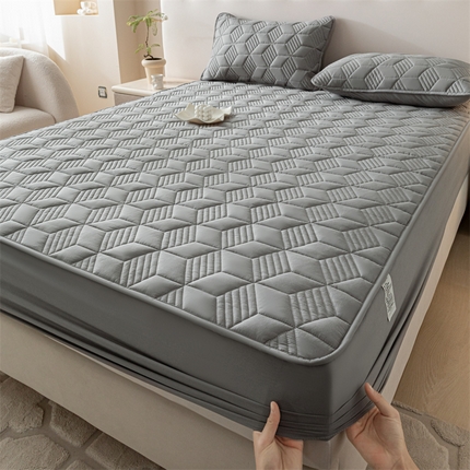 91家纺网 家纺一手货源 找家纺 其奥 2025新款高密全棉夹棉床笠三件套 雅致灰（床笠款）