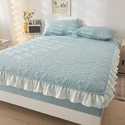 91家纺网 家纺一手货源 找家纺 （总）3C 2024新款全棉大豆夹棉唯美花边床笠