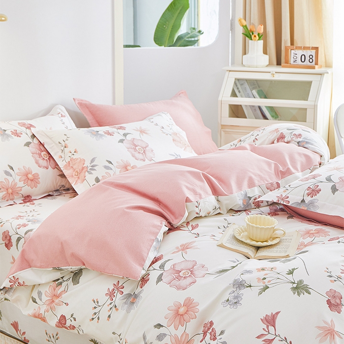 91家纺网 家纺一手货源 找家纺 元元 2024新款小清新全棉四件套系列 莫兰朵-粉