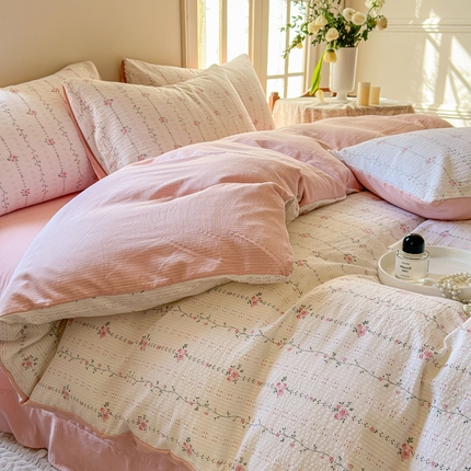 91家纺网 家纺一手货源 找家纺 （总）安哆啦 2024新款A类提花有氧泡泡棉泡芙棉四件套