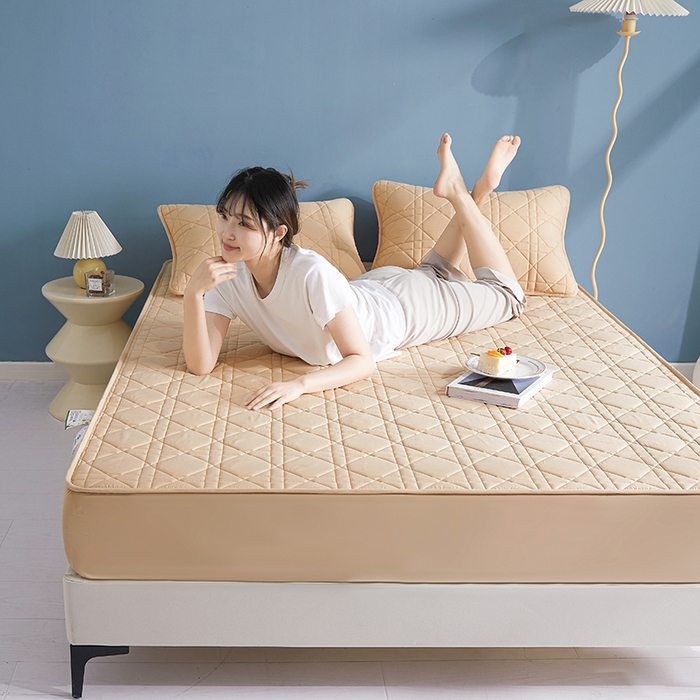 91家纺网 家纺一手货源 找家纺 3C 2024新款全棉水洗棉棉花床笠 米驼色