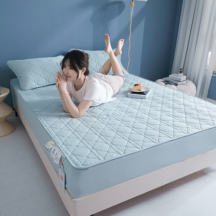 91家纺网 家纺一手货源 找家纺 3C 2024新款全棉水洗棉棉花床笠 纯净蓝